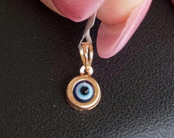 Wisiorek z litego złota z 19-karatowego żółtego portugalskiego złota z tureckim okiem, amulet Nazar, grecki urok oka, prezent, ochrona przed zazdrością, naszyjnik z klejnotem
