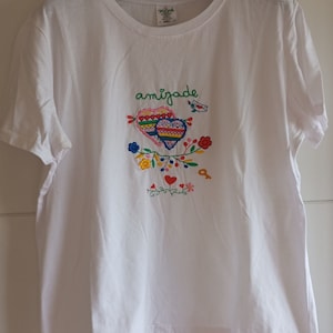 T-shirt White Cotton Hand Embroidered Lenço dos Namorados Amizade Tshirt Custom Made in Portugal XXL Regional Minho Clothes Embroidery Gift