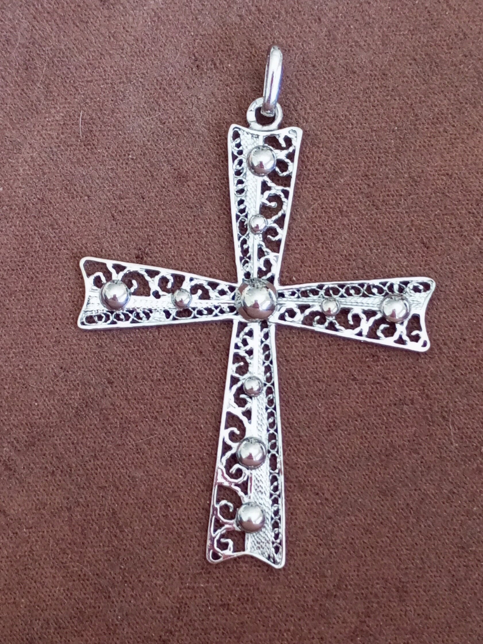 Sterling Silver Filigree Cross Pendant 925 Silver Granulated Wirework ...