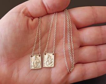 Collana lunga in argento con scapolare della Vergine Maria, scapolare religioso di Gesù Cristo, collana in argento sterling 925, catena a maglie, regalo Scapolare religioso in argento