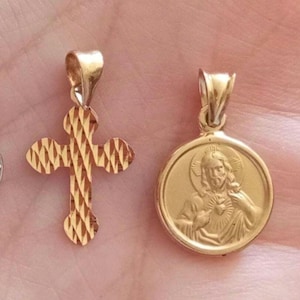 18KT Solid Gold Cross Pendant Yellow Gold Religious Jewelry Jesus Christ Pendant Gold Charm 18 Carats Jesus Christ Medallion Catholic Church