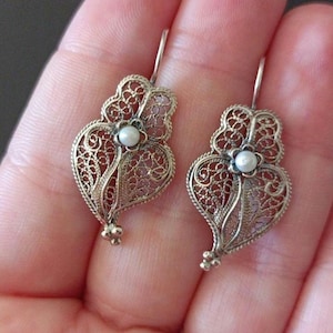 Portuguese Silver Earrings Filigree Heart of Viana Handmade Jewelry Filagree Bangle Bracelet Silver Real Pearl Jewels Portugal Gift for Her