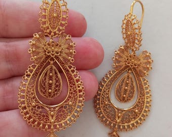 Portuguese Princess Traditional Filigree Goldfilled Earrings Maxi Size Exclusive Christmas Edition Filagree Golden Princess Earring Gift Her