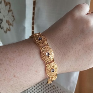 Pulseira de filigrana portuguesa com acabamento em ouro, edição limitada, presente de Natal, placa ou pulseira 24KT, feita à mão em Portugal