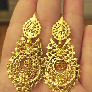 Königin Ohrring Portugiese Filigree Gold Vermeil Traditionelle handgemachte Ohrring Portugal Juwelen Silber filigrane Königin Ohrring Geschenk Frauen Saudade