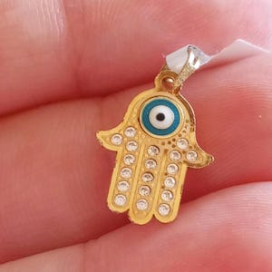 Hamsa Solid Gold Pendant 19 Carat Yellow Portuguese Gold Jewelry Nazar Amulet Turkish Eye Charm Envy Protection Evil Jewel Hand of Fatima