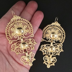 Brincos Filigrana Portuguesa Laças Prata Dourada Pendientes Fallera Plata Dorada Traditioneel goudvermeil filigraanoorbel Handgemaakte filigraan
