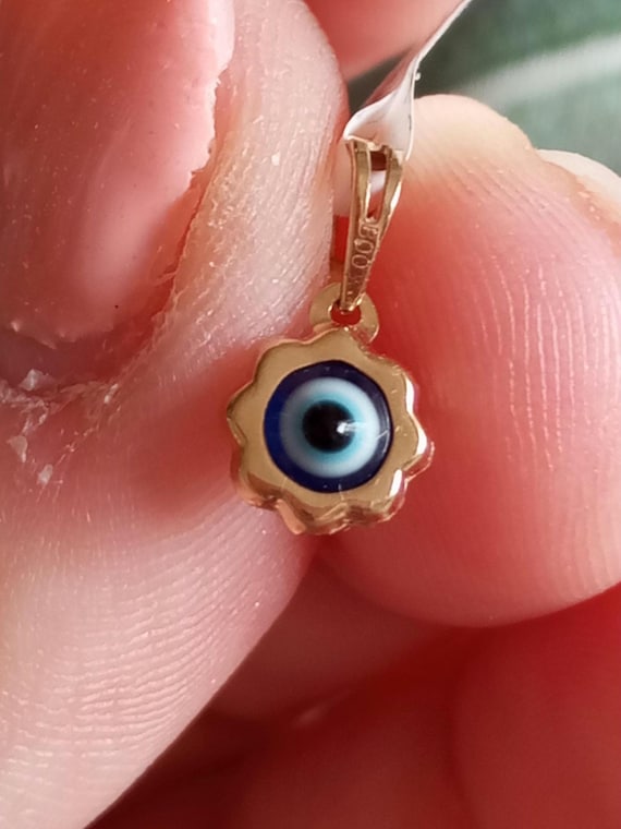 Greek Eye Charm Solid Gold Turkish Eye Pendant 19 Carat Jewelry Nazar Amulet Yellow Portuguese Gold Gift Envy Protection Evil Jewel Necklace