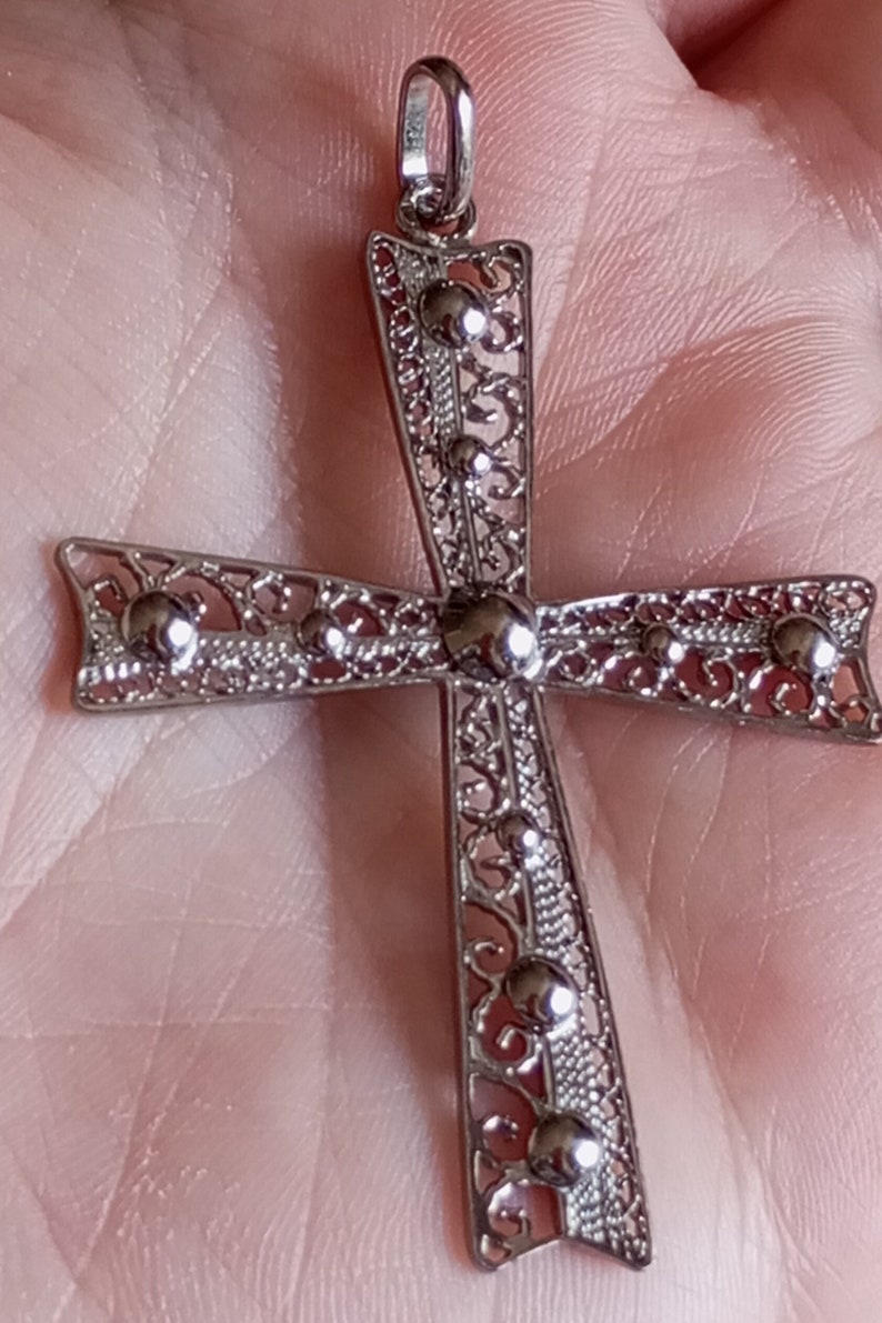 Sterling Silver Filigree Cross Pendant 925 Silver Granulated Wirework ...