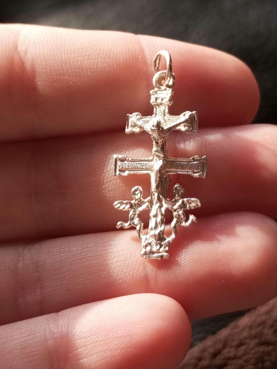 Croix De Caravaca Argent 925 Avec Anges - Pendentif Bénit Protection