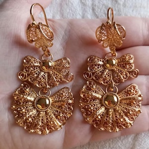 24 kt gold filled Portugese filigraanoorbellen Laça maxi-maat traditionele juwelen Portugal filigraan gouden oorbel cadeau voor haar speciale editie