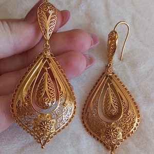 24 kt gold filled Portugese druppeloorbel filigraan sieraden handgemaakte koninklijke hofstijl sieraden filigraan traditioneel gouden cadeau luxe cadeau
