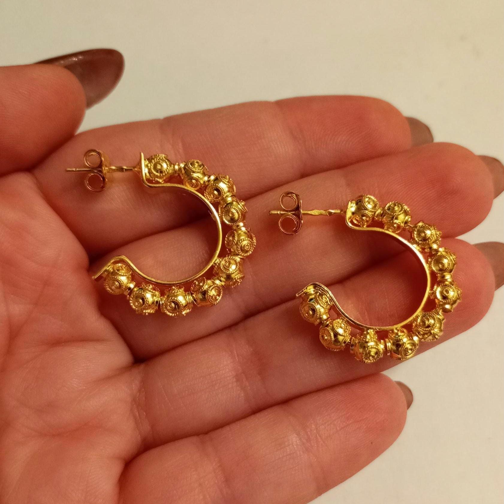 Boucles D'oreilles Vintage Art Nouveau En Verre Et Papier - Doré, Occasion