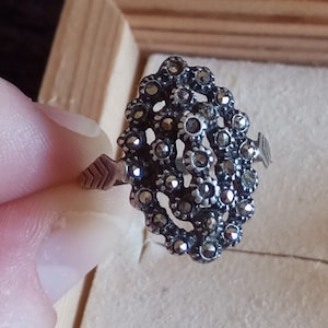Big Vintage Silver Ring Marcasite Stone Antique Jewels Victorian Style 925 Ring Pine Cone Design Sterling Exclusive Portuguese Gift Unisex