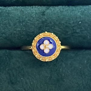 Solid Gold Filigree Ring Portuguese Caramujo 100% Handmade Filigree Ring Blue Enamel Flower Filigrana de Portugal Jewels Gift 19Kt Gold