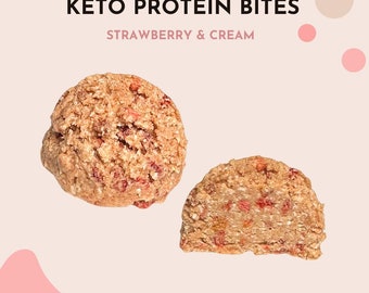 Strawberry & Cream Keto Bites: Keto, Sugar-Free, Low-Carb, Vegan, High-Protein, Handmade, Gift Box, Mother's Day Gift