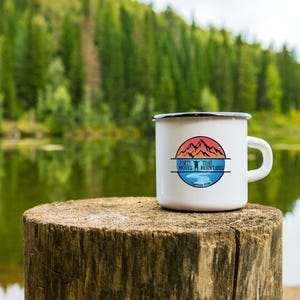 Faith Moves Mountains Enamel Camp Cup | Adventure Mug, Hiking Gift, Outdoor Camping Cup, Christian Gift, Christian Camping, Faith themed