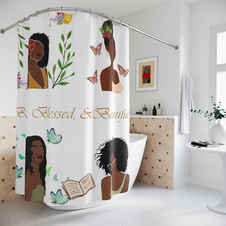 Black Women Shower Curtain, Housewarming Gift, Butterfly Shower Curtain