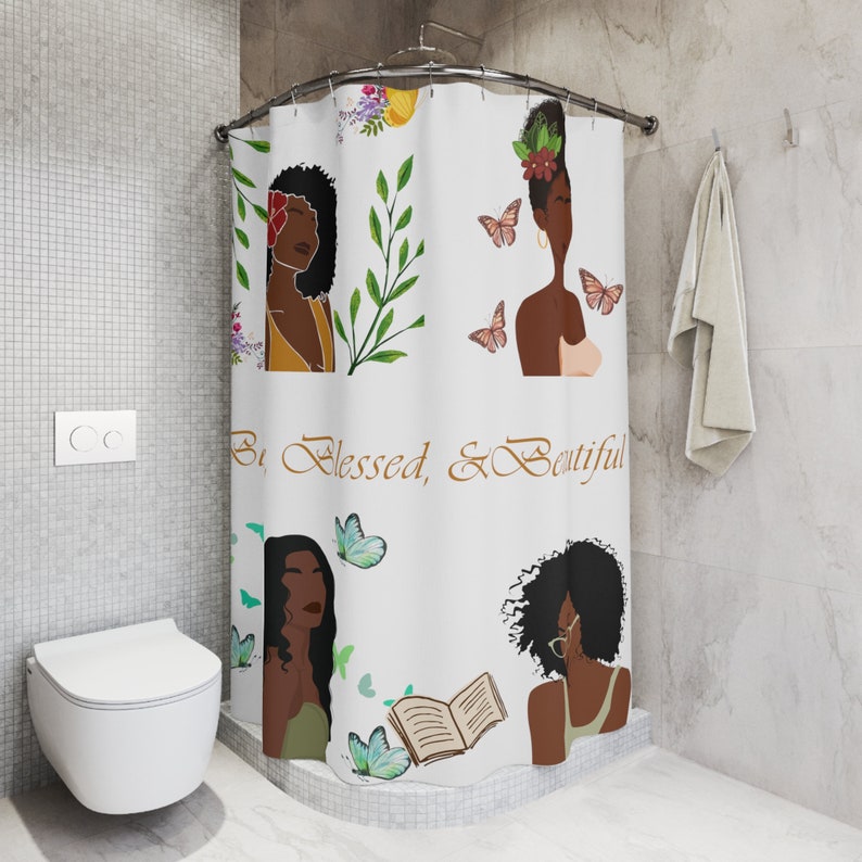 Black Women Shower Curtain, Housewarming Gift, Butterfly Shower Curtain
