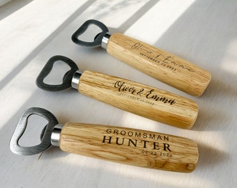 Personalized Engraved Wooden Bottle Opener, Groomsman and Bridesmaid Gifts, Birthday Gift for Him, Dad, Boyfriend