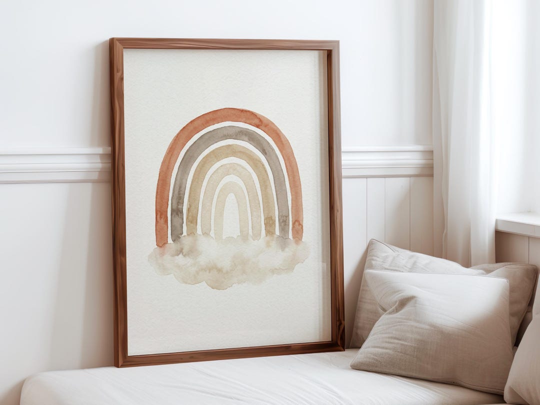 Boho Rainbow Nursery Wall Art, Neutral Watercolor Rainbow Print, Earth ...
