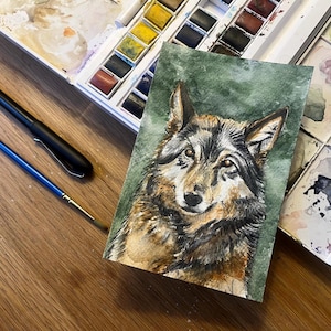 Original Aquarell Gemälde, Wald Aquarell Wandbild, handgemachte Malerei, Postkarte Größe