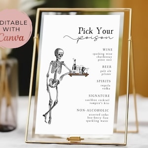 Escolha o seu menu de veneno | Modelo de menu de bar de Halloween | Sinal de bebidas de casamento de Halloween | Menu de coquetéis de Halloween | Festa de Halloween para adultos