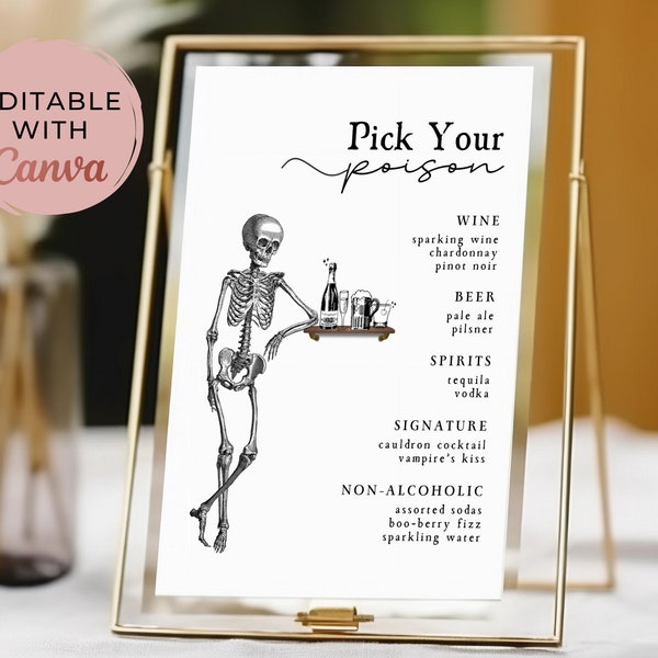 Pick Your Poison Menu | Halloween Bar Menu Template | Halloween Wedding Drinks Sign | Halloween Cocktail Menu | Adult Halloween Party