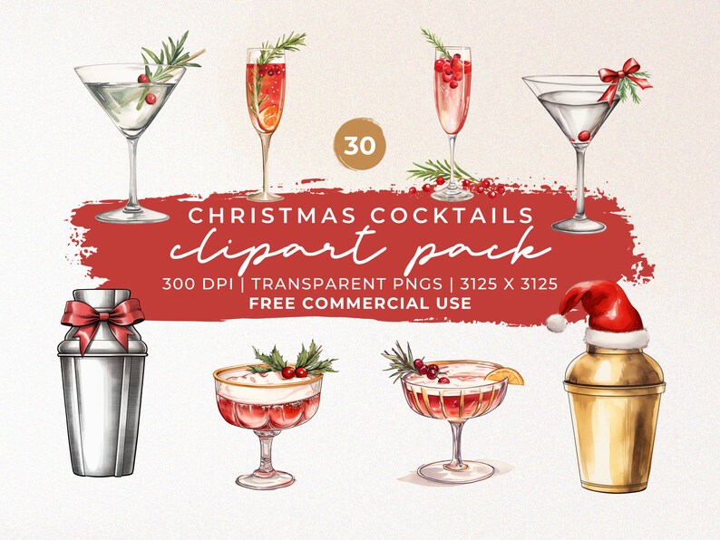 Christmas cocktails clipart pack