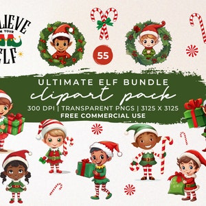 Cute Christmas Elf Clipart Bundle | Commercial Use Christmas Clipart | Elf PNG | Christmas PNG | Christmas Elves Clipart | Holiday Clipart