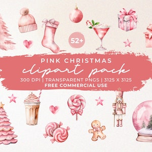 Pink Christmas Clipart Pack | Watercolor Christmas Clipart | Pink Christmas PNG | Winter Clipart | Pink Christmas Tree Snowglobe Nutcracker