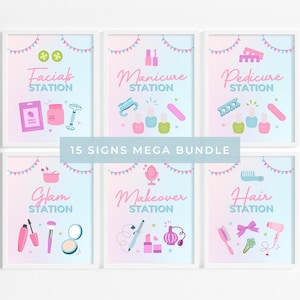 Placas para festa de spa | Placas para impressão de festa de mimos | Decoração de festa de aniversário de spa | Placas para estação de tratamentos faciais | Placa de boas-vindas para festa de pré-adolescentes e festa glam