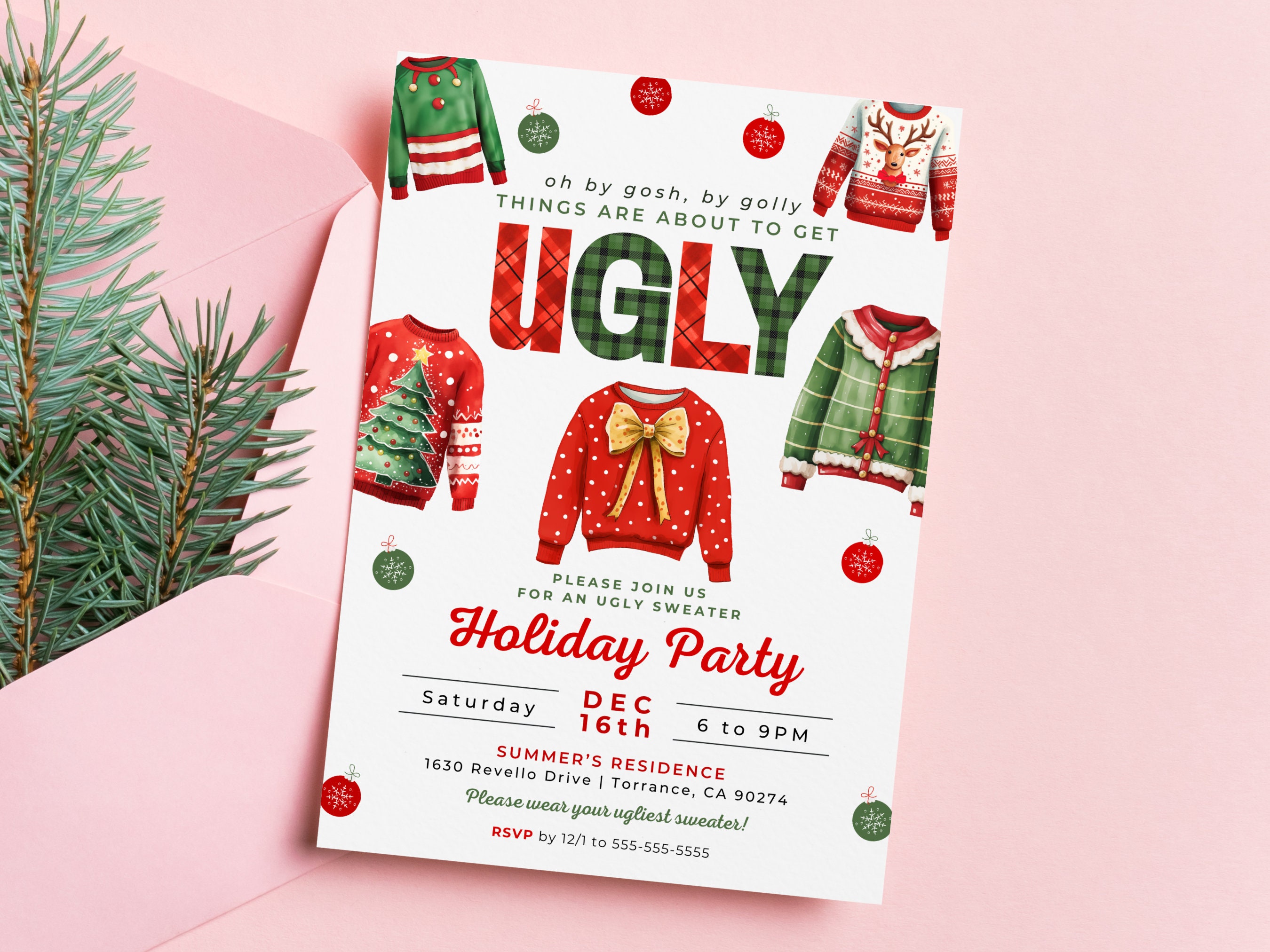 Ugly Sweater Christmas Party Invitation Editable Ugly Sweater Invite