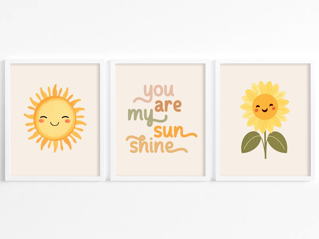 You Are My Sunshine Wall Art Set of 3 Prints Boho Nursery Decor Gender