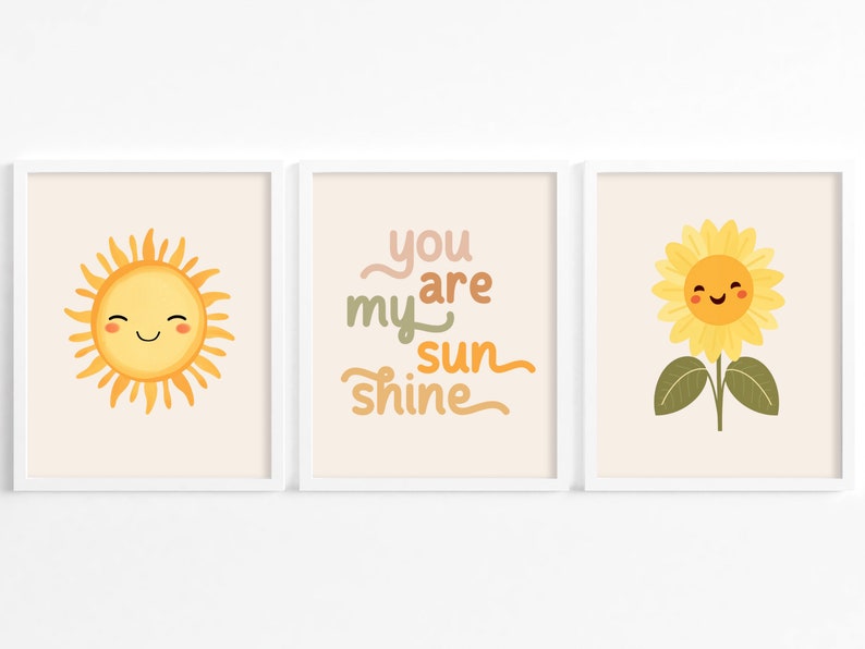 You Are My Sunshine Wall Art Set of 3 Prints Boho Nursery Decor Gender