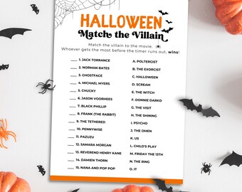Printable Halloween Movie Trivia Game: Match the Villain Party Activity (Digital Download)