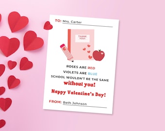 Editable Teacher Valentine's Day Cards: Classroom Printable (Digital Download)