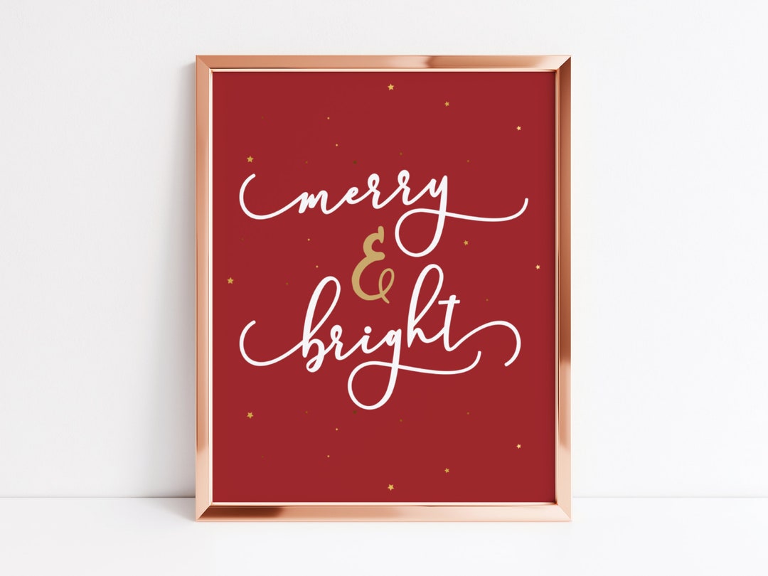 Merry and Bright Christmas Wall Art Cute Christmas Printable Etsy