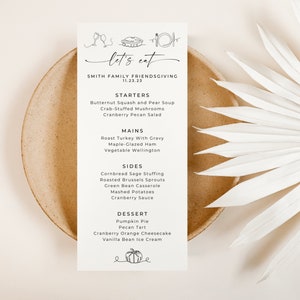 Minimalist Thanksgiving Menu Template: Fall Dinner Card (Editable in Canva)