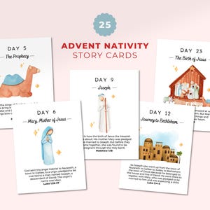 Atividade do calendário do advento de Natal | 25 cartões de advento da natividade para crianças | Cartões bíblicos com versículos do nascimento de Jesus | Atividade cristã de Natal