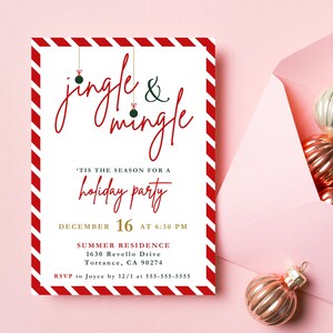 Cute Christmas Party Invitation Template | Jingle and Mingle Editable Christmas Invite | Holiday Invitation | Christmas Invitation Template