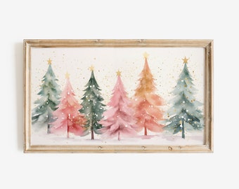Colorful Christmas Tree TV Art | Samsung Frame TV Art Christmas | Holiday Frame TV Art | Pink Christmas Art for Frame Tv | Holiday Tv Art