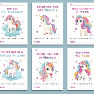 Regenbogen Einhorn Valentinstag Karten | Klassenzimmer Valentines für Kinder | Valentinstag Geschenkanhänger | Einhorn druckbare Valentines für Kinder