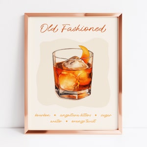 Altmodischer Cocktail-Druck | Altmodische Wandkunst | Trendiger Bar-Druck | Druckbare Kunst für Bar Barwagen | Kitchen Art Cocktail Poster