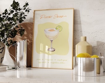 Pisco Sour Cocktail Watercolor Art Print: Bar Cart Decor (Digital Download)
