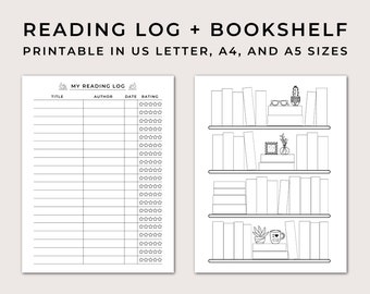 Bookshelf Reading Log: Printable Book Tracker in A4, A5 & US Letter (Digital Download)
