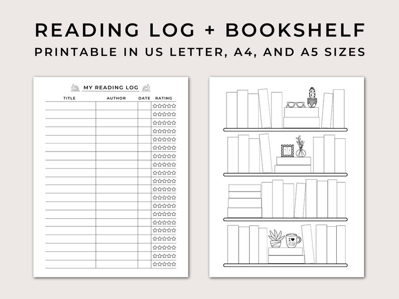 Bookshelf Reading Log: Printable Book Tracker in A4, A5 & US Letter ...