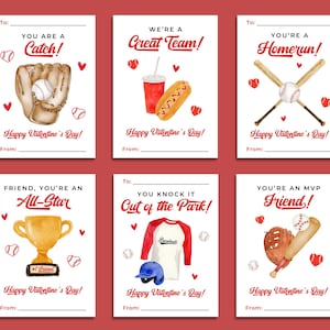 Baseball Valentinstag Karten | Sport-Valentinstagskarten für Kinder | Klassenzimmer Valentinstag Printable | Softball Boy Valentinstag Digital Download