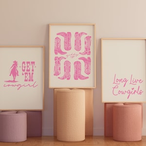 Pink Cowgirl Wall Art Set | Trendy Western Prints | Preppy Western Cowgirl Aesthetic Print | Preppy Dorm Room Cowgirl Poster | Cowgirl Art