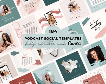 184 Boho Podcast Social Media Templates: Editable in Canva